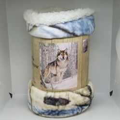 NEW Rachelle Sherpa Fleece Throw Blanket WOLF in Snow 50" x 60" Artist: Al Agnew
