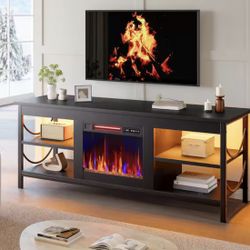 55 in. TV Stand with Electric Fireplace LED Gaming Entertainment Center with Open Shelves for 65 in. TVs, Black