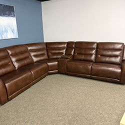Top Grain Leather Power Reclining Sectional On Sale