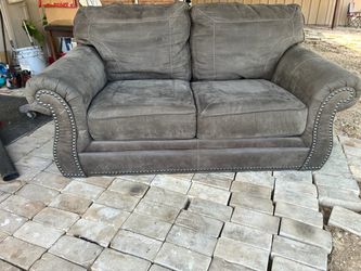 Gray Microfiber Loveseat with Nailhead Trims