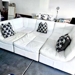 Free Delivery White Leather Modular Sectional Couch 