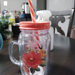 Pioneer Woman Delaney Mason Jar w/Lid And Straw (Acrylic)
