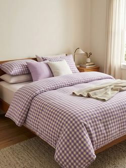Lavender Gingham Duvet Set-Soft w/2 Pillowcases King