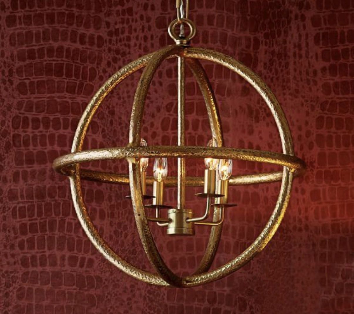 Pottery Barn Hammered Gold Open Sphere Pendant Chandelier