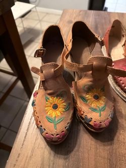 Embroidered Leather Huarache Sandals