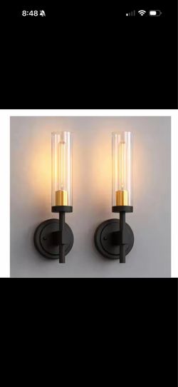 YANSUN 5 in 1-Light Black & Gold Wall Sconces, Clear Glass (2-Pack)