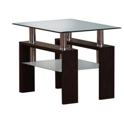 End Table w/Glass Top & Shelf in Espresso Wood 🔥BIG SALE 🔥Everything is 50% OFF🔥