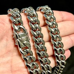 18K White Gold Polished SS Cuban Link Chain