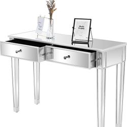 Mirrored Vanity Desk with 2 Drawers