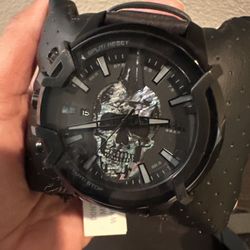Diesel black leather Skull watch 