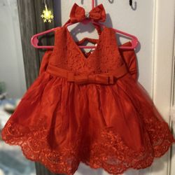 Beautiful Brand New Red Infant Gown With Match Headband Size 0-3 