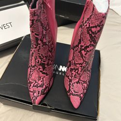 FASHION NOVA PINK SNAKE PRINT STILETTO HEEL ANKLE BOOTS SIZE 8.5