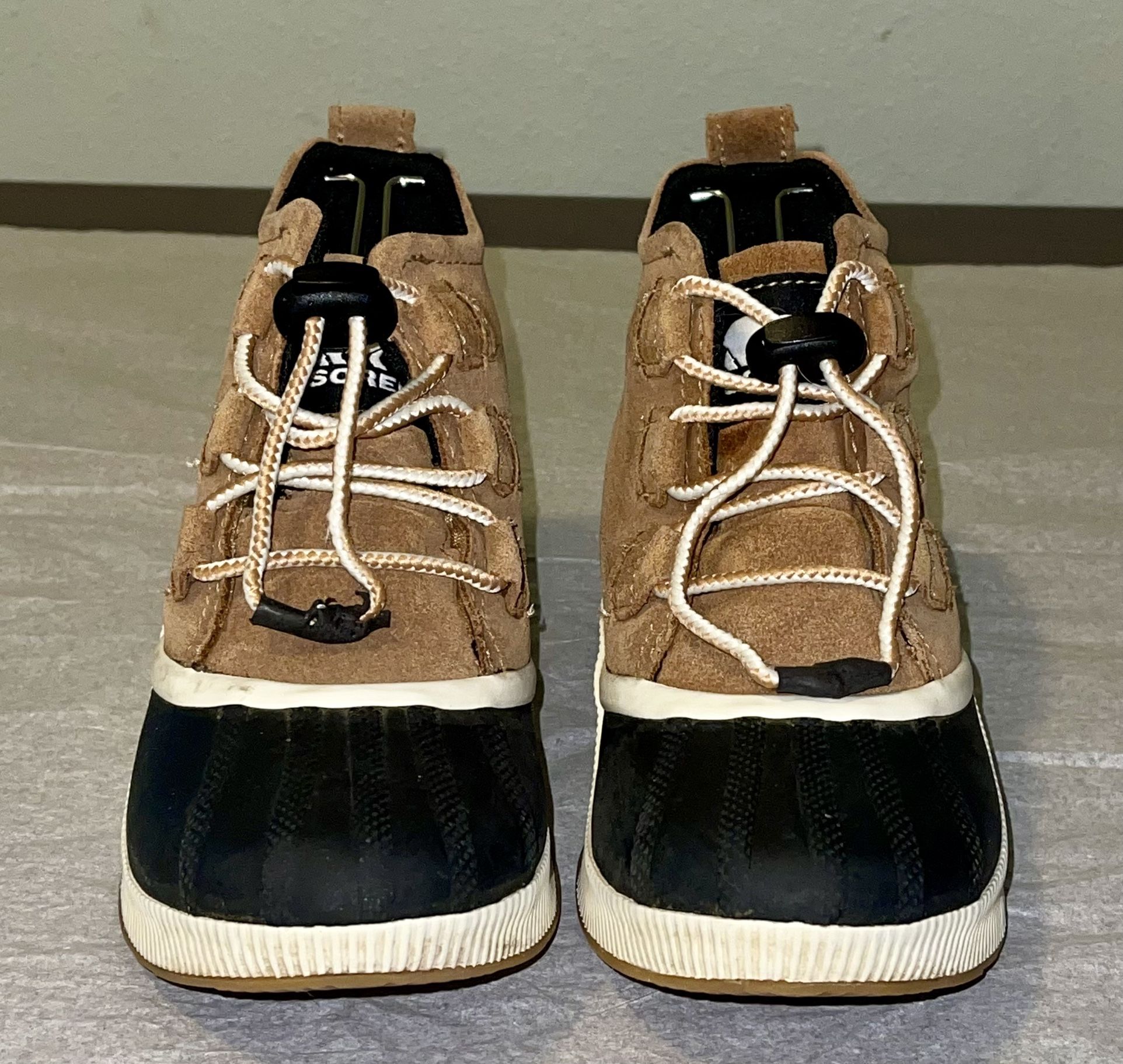 Sorel Out N About Kids Waterproof Duck Boots Color-Camel Brown, Sea Salt
