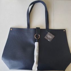 ULTA Beauty Large Tote Bag Navy Rose Gold Accent Tassel Snap Closure NWT