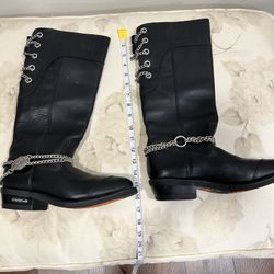 Vintage Harley Davidson Black Leather Long Boots Size 9