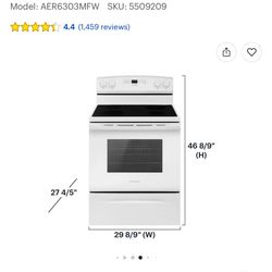 NEW AMANA 30” ELECTRIC RANGE WITH A FACTORY WARRANTY 8/9/25. Small Damage On The Right Rear Bottom That Will Never Affect The Function Of The Range An