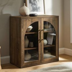 ES217 $70  Glass Arched Door Sideboard Buffet Cabinet, Accent Cabinet with Adjustable Shelf, Wood Modular Credenza Storage Cabinet for Dining Room, Li