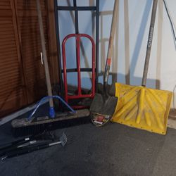 Dolly, Push Broom And Two Shovels