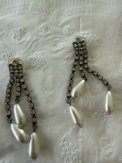 Vintage Rhinestone and Faux Pearl Drop Earrings