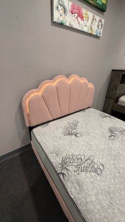 FULL Pink Upholstered Bed Frame with LED Headboard