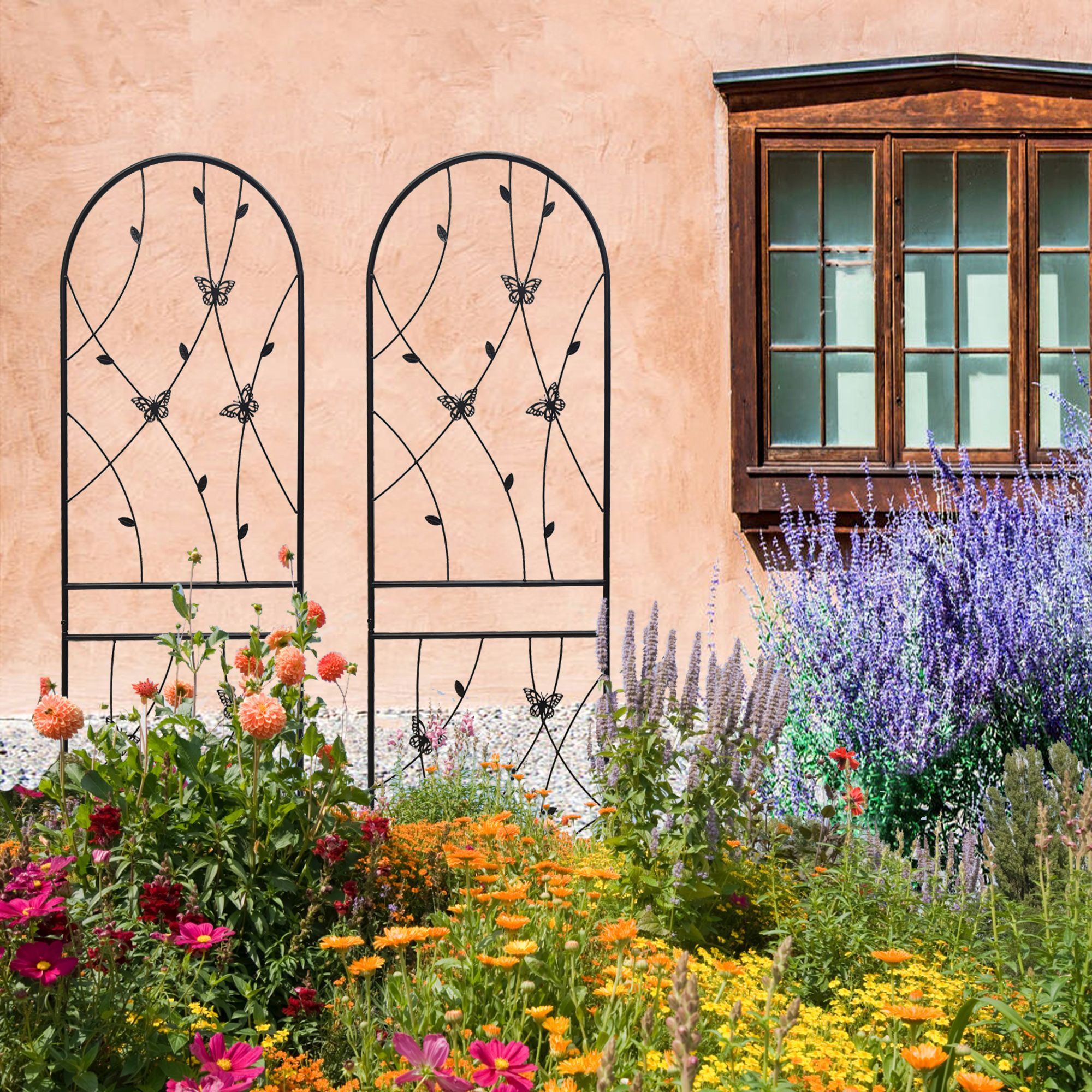 4 Pack Metal Garden Trellis 71 x 19.7 Rustproof Trellis for Climbing Plants Outdoor Flower Support Butterfly Deco Black