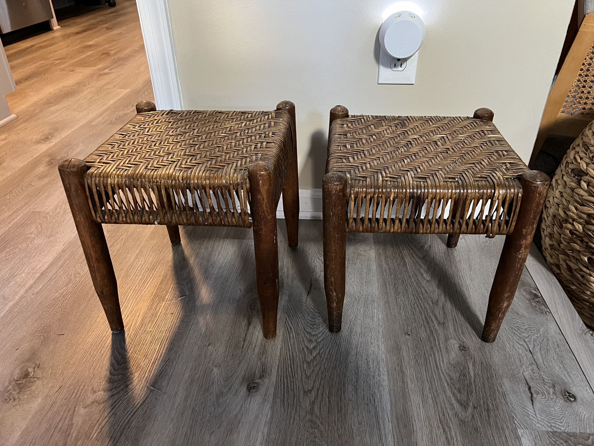 Pair of Vintage Wicker Stools