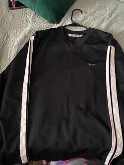 Nike Black V-Neck Pullover with White Stripes Large
