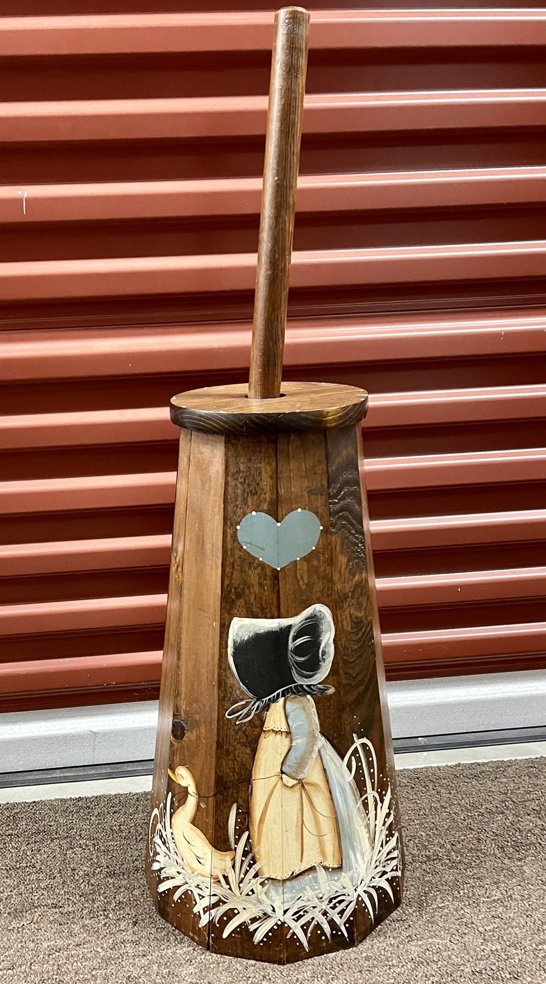 Complete Old Primitive Wood Wooden Butter Holly Bobbie , Duck And Heart