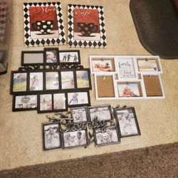 Three Multi-photoframes, Two Canvas Over Wood Frame Cafe Prints