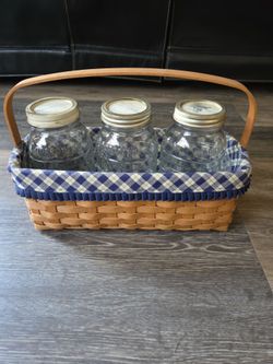 Authentic Longaberger handmade basket w/ 3 Longaberger canning jars
