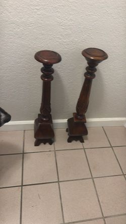 Pair of Tall Wood Pedestal Plant Stands