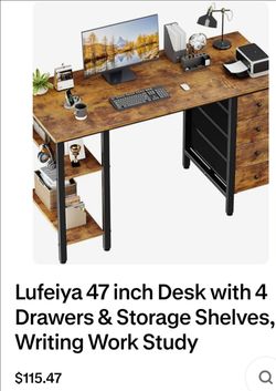 Lufeiya 47-Inch Desk with Drawers and Shelves