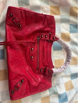 Red leather larger handbag Balenciaga