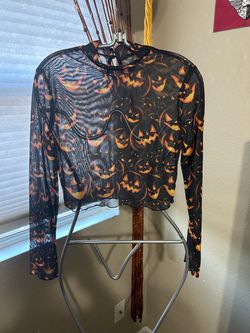 Halloween Pumpkin Mesh Long Sleeve Top