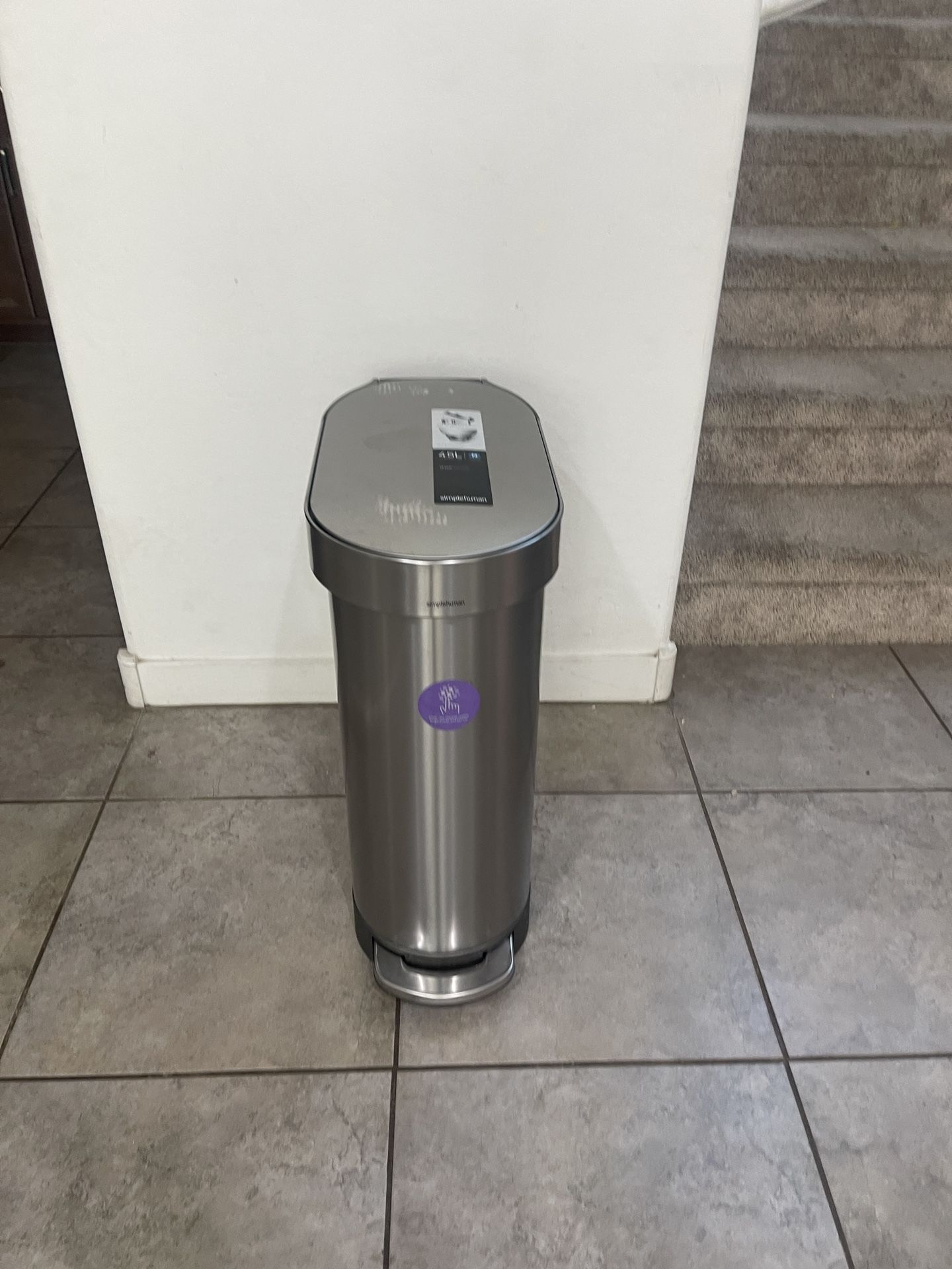 simplehuman 45 Liter / 12 Gallon Slim Hands-Free Kitchen Step Trash Can, Brushed Stainless Steel