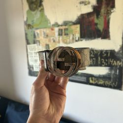 Gucci Monogram Belt Beige/Dark Brown Size 31