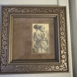 Framed Reproduction of Antique Print Mother & Child 8x8"