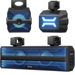 Ehaho 2.1CH Stereo UTV Sound Bar (Subwoofer) and Speakers, 17 Inch Bluetooth ATV Soundbar with RGB Lights, Waterproof 