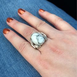 White Stone Ring Silver