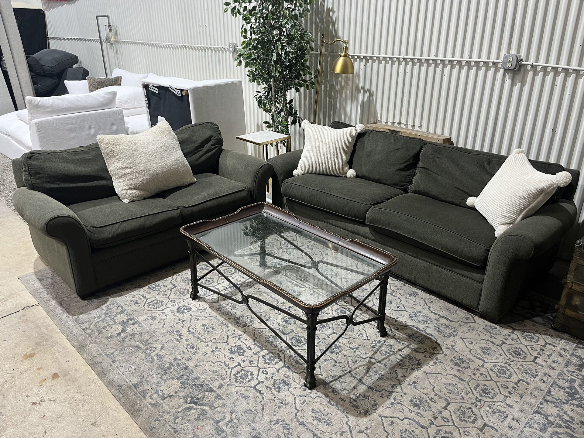 Room & Board Sofa Loveseat Set - Olive Green - Cleaned - Deep - Comfy - 2pcs - Delivery Available