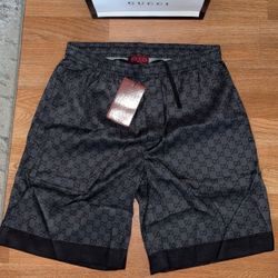 Gg Gray Monogram Shorts 