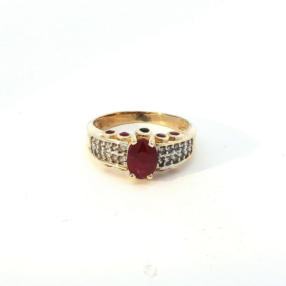 Ladies Ruby And Diamond 18k Yellow Gold Birthstone Ring Size 7 11055748