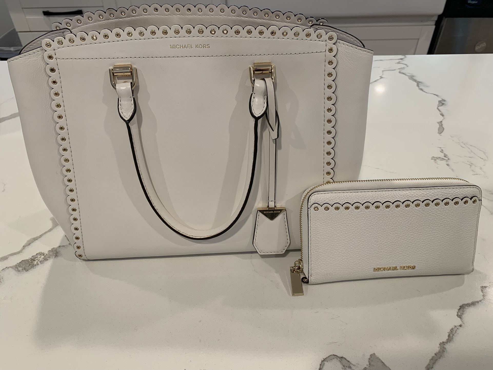 White Michael Kors Purse + Wallet