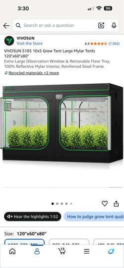 VIVOSUN S105 10x5 Grow Tent Large Mylar Tents 120"x60"x80