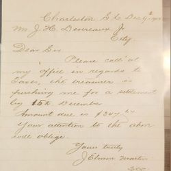 1904 Charleston SC Letter Signed by Sheriff John Elmore Martin