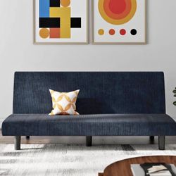 DHP Kelra Armless Mid-Century Futon Sofa Bed, Blue Corduroy 