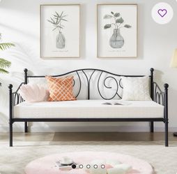 Twin Size Daybed Frame, Metal Daybed Frame with Headboard, Sofa Bed for Living Room Guest Room