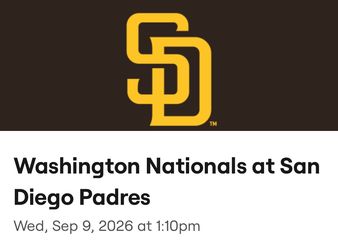 Padres Vs Nationals 9/9 @ 1:10pm