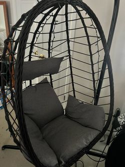 Black Wicker Egg Chair with Stand