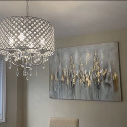 Evatt ” Golden Reflections With Handcrafted Gold Leaf Wrapped Canvas Wall Art Print 36”x48”